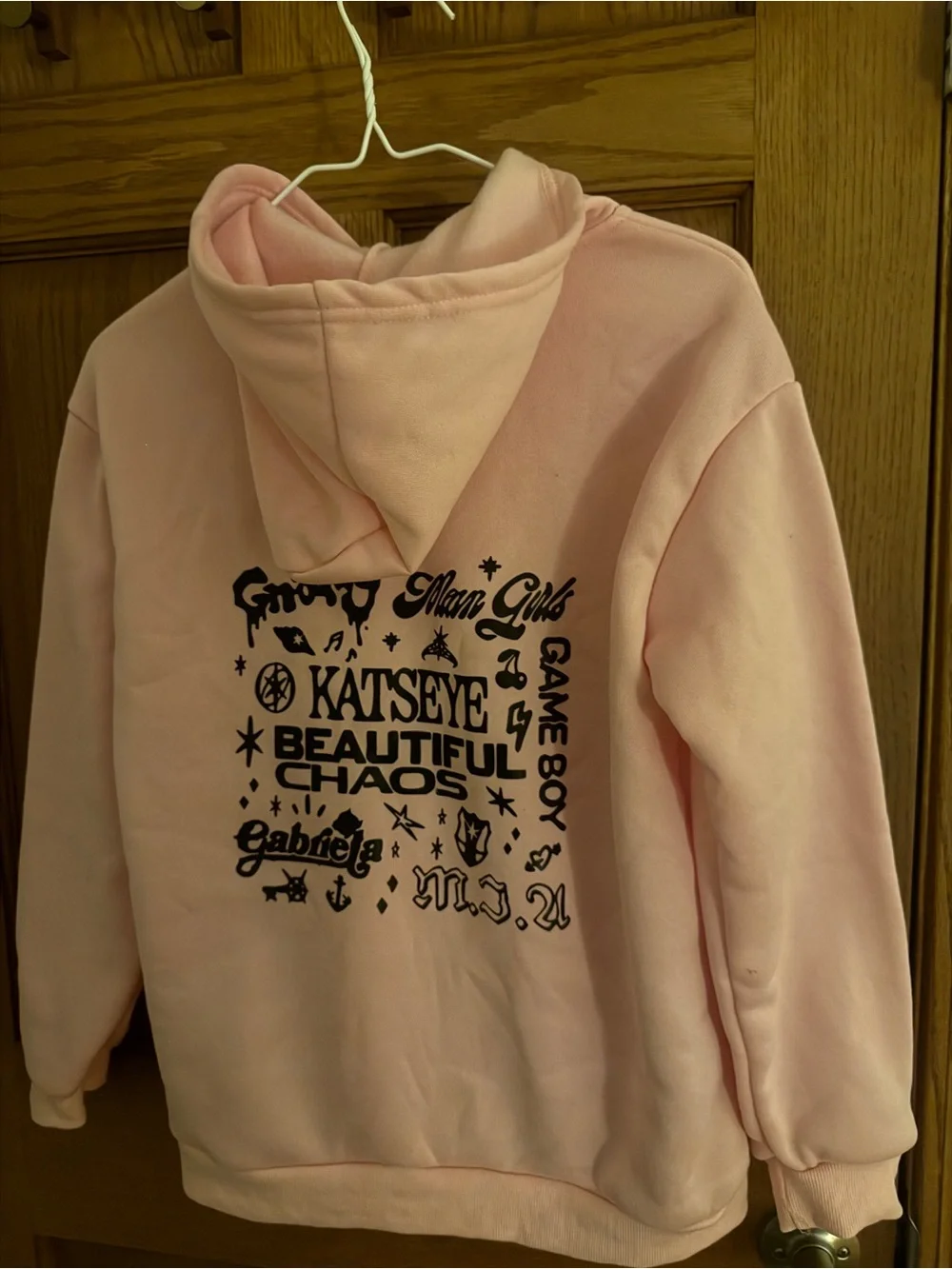 Amazon Kids Pink Hoodie with Black 'Beautiful Chaos' Graphic